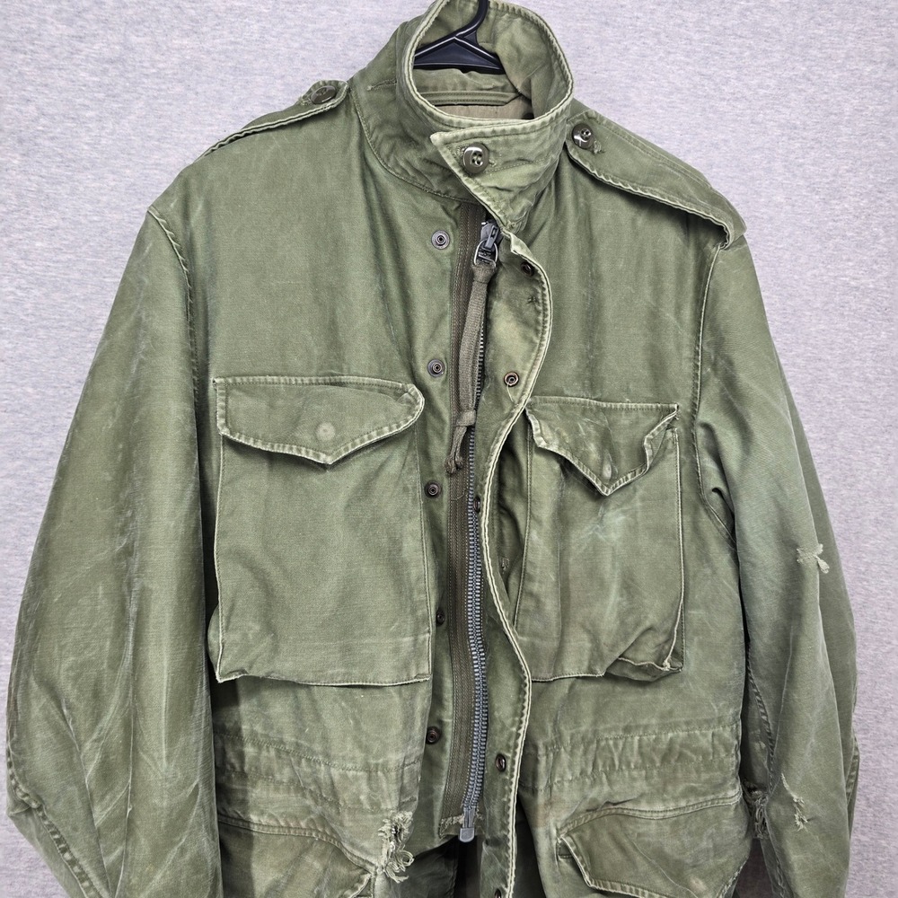 Vintage M-65 Field Jacket Olive Drab Green Distressed Military Utility Coat Men